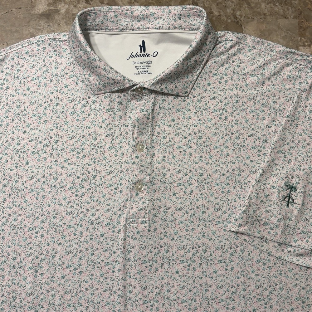 Johnnie O Polo Shirt Mens XL Floral Hawaiian Featherweight Golf Logo